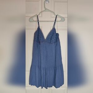 No Boundaries Blue Eyelet Mini Sundress Crochet Trim - Size Medium
